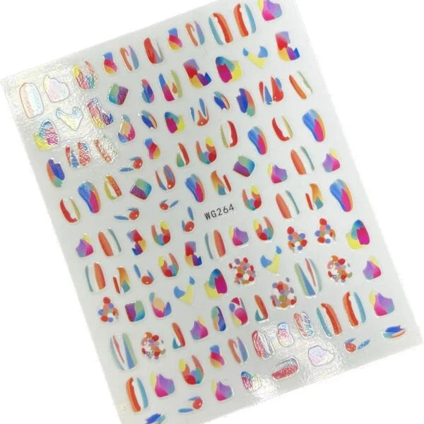 Pop Finger 3D Design Nail Stickers WG264 – Diseños Abstractos Multicolores para Uñas