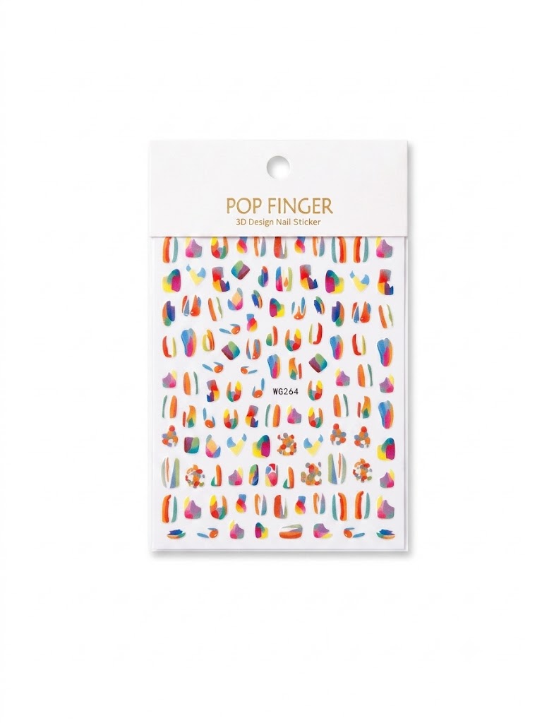 Pop Finger 3D Design Nail Stickers WG264 – Diseños Abstractos Multicolores para Uñas