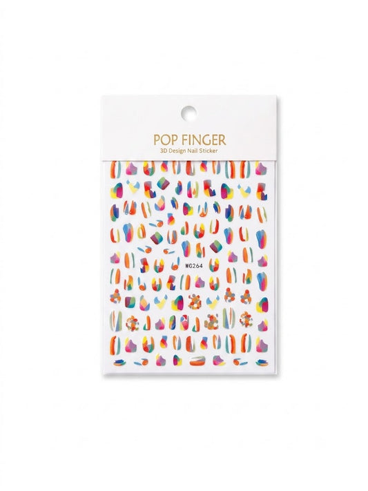 Pop Finger 3D Design Nail Stickers WG264 – Diseños Abstractos Multicolores para Uñas