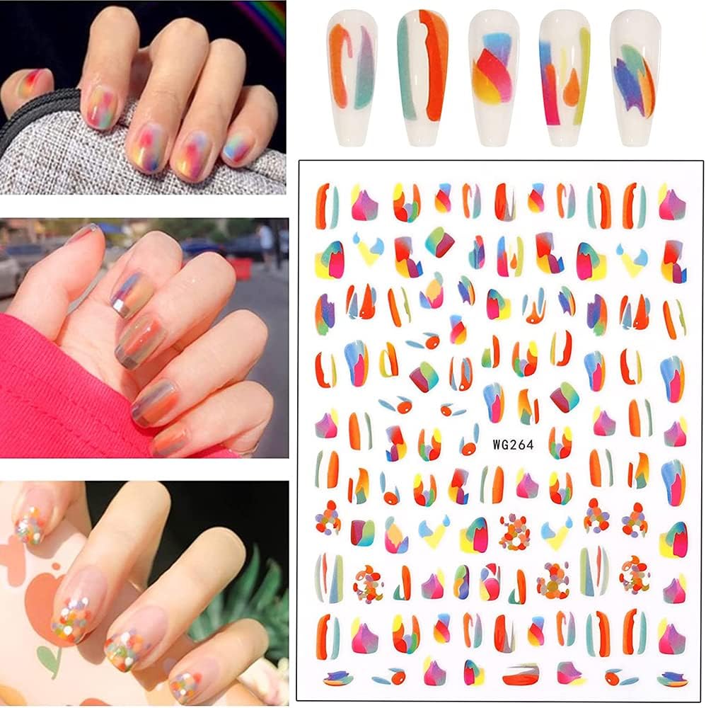 Pop Finger 3D Design Nail Stickers WG264 – Diseños Abstractos Multicolores para Uñas