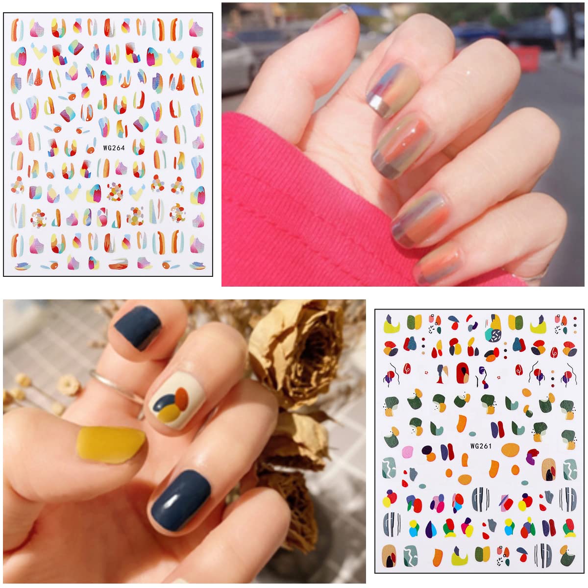Pop Finger 3D Design Nail Stickers WG264 – Diseños Abstractos Multicolores para Uñas