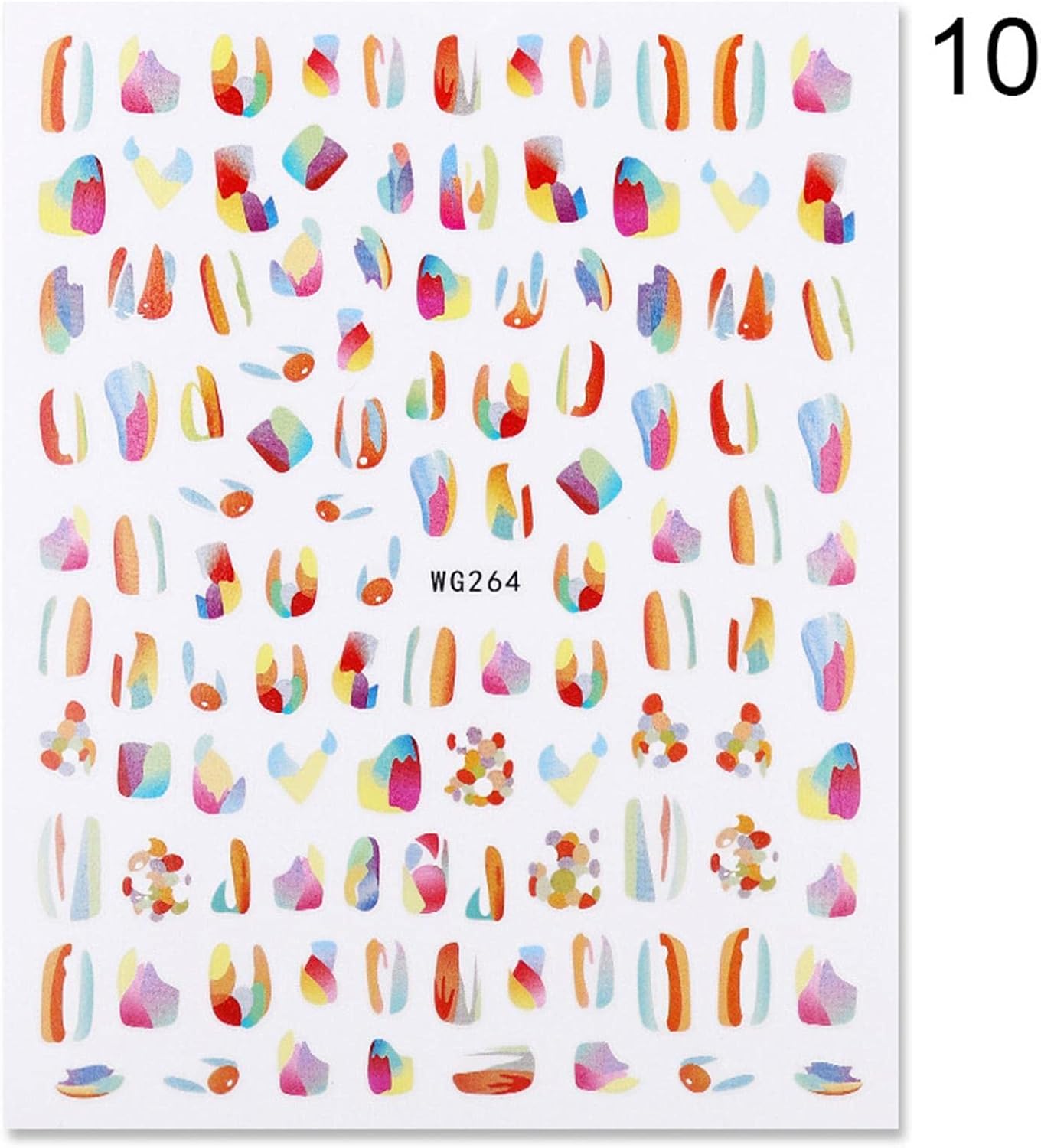 Pop Finger 3D Design Nail Stickers WG264 – Diseños Abstractos Multicolores para Uñas