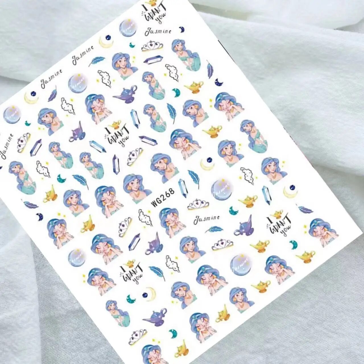 Pop Finger 3D Design Nail Stickers WG268 – Princesa, Lámparas Mágicas y Fantasía Azul