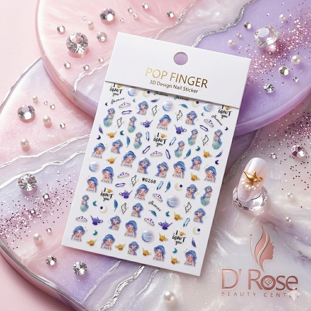 Pop Finger 3D Design Nail Stickers WG268 – Princesa, Lámparas Mágicas y Fantasía Azul