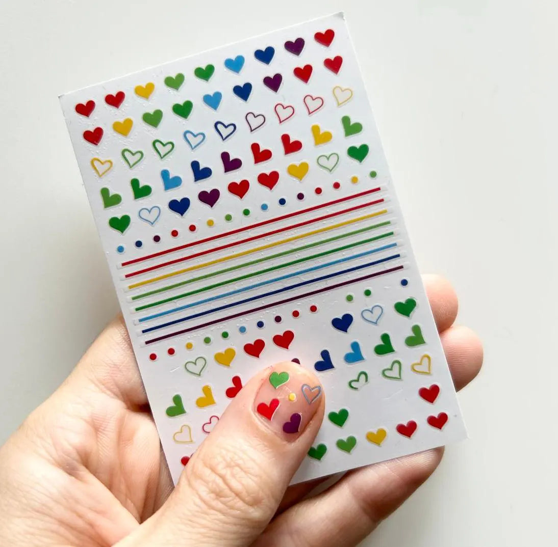 Pop Finger 3D Nail Stickers WG335 – Corazones, Líneas y Puntos Multicolor