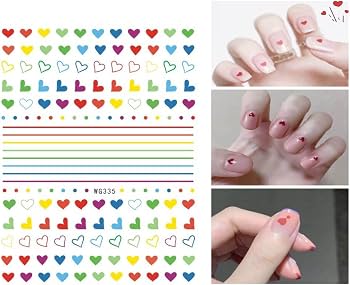 Pop Finger 3D Nail Stickers WG335 – Corazones, Líneas y Puntos Multicolor