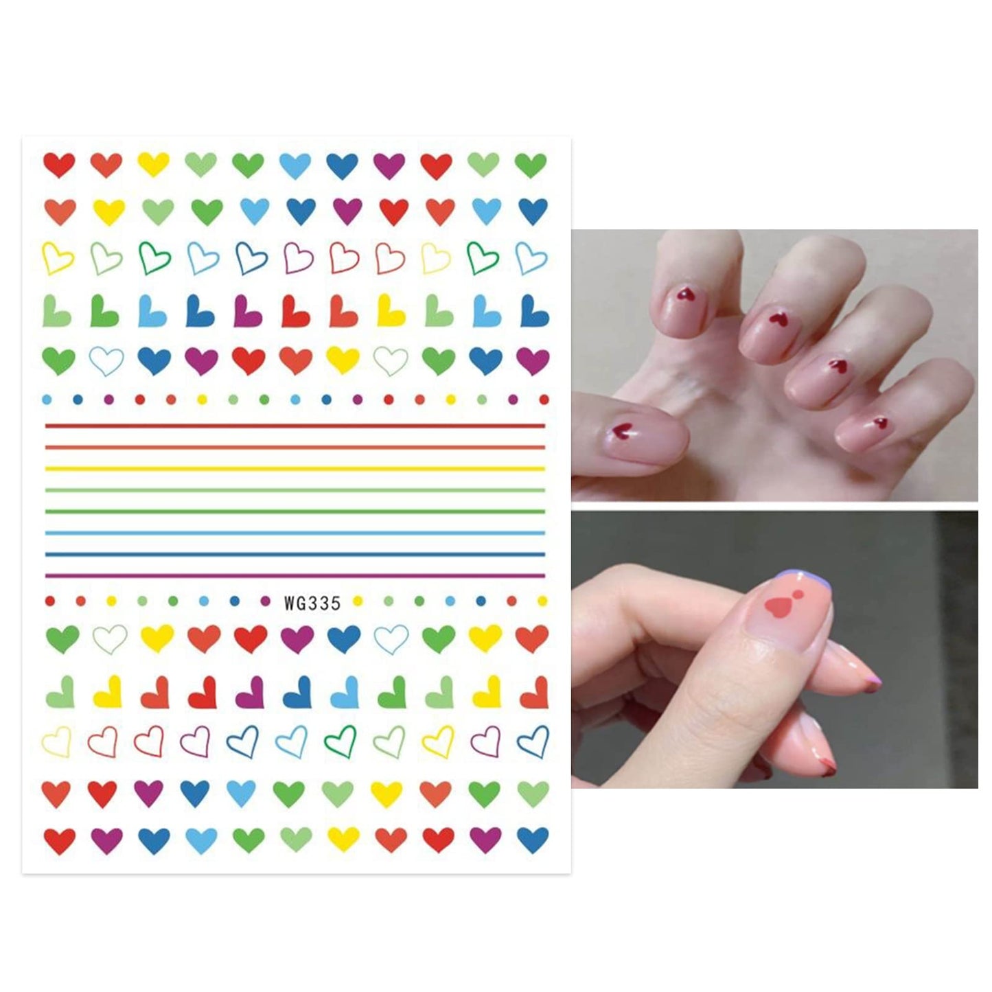 Pop Finger 3D Nail Stickers WG335 – Corazones, Líneas y Puntos Multicolor