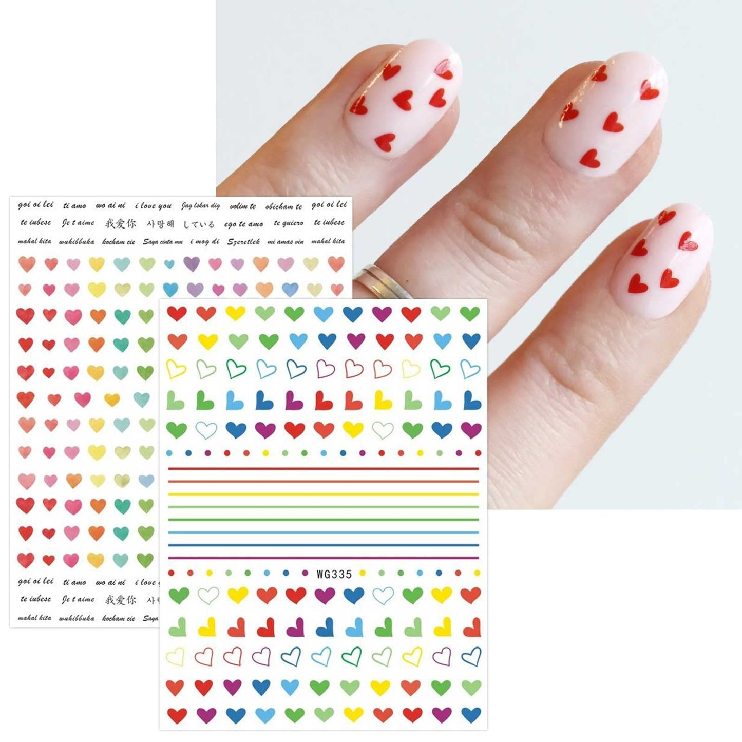 Pop Finger 3D Nail Stickers WG335 – Corazones, Líneas y Puntos Multicolor