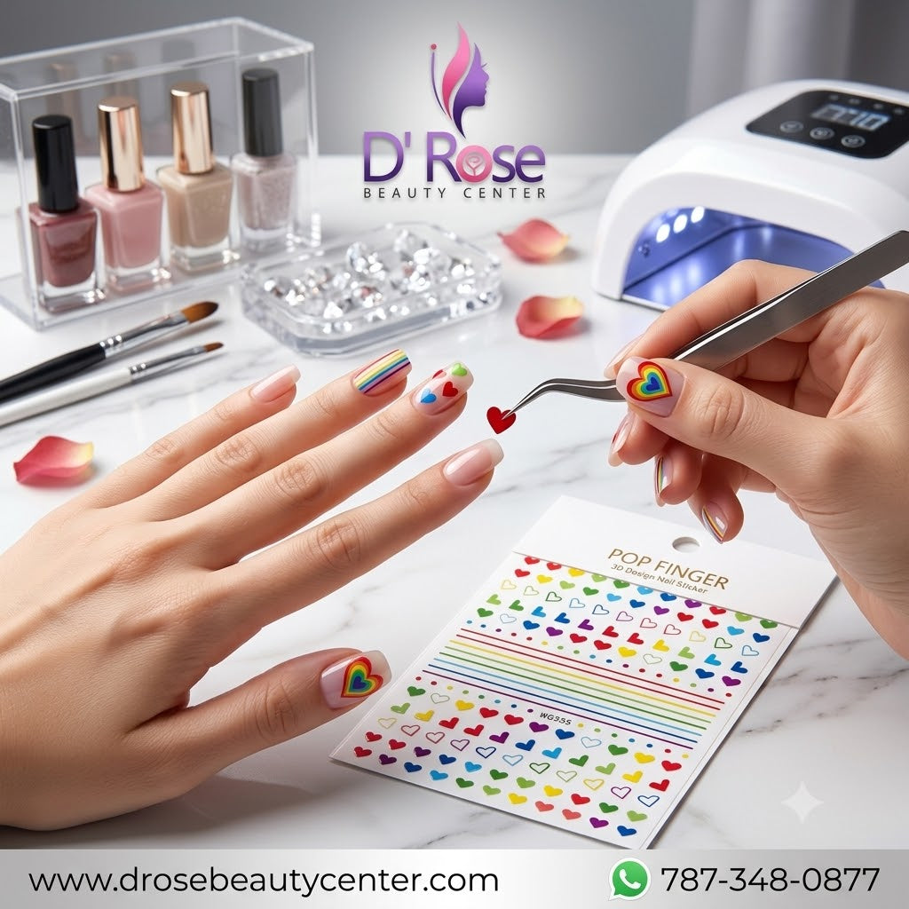 Pop Finger 3D Nail Stickers WG335 – Corazones, Líneas y Puntos Multicolor