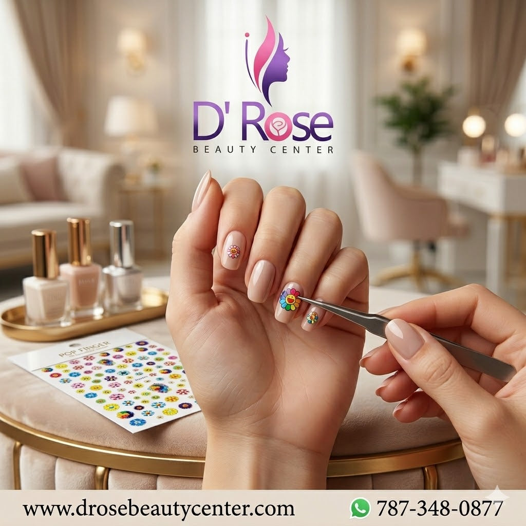 Pop Finger 3D Design Nail Stickers WG407 – Flores Coloridas con Caritas