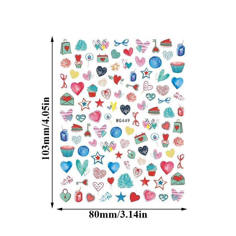 Pop Finger 3D Design Nail Stickers WG449 – Corazones, Dulces, Regalos y Diseños Románticos