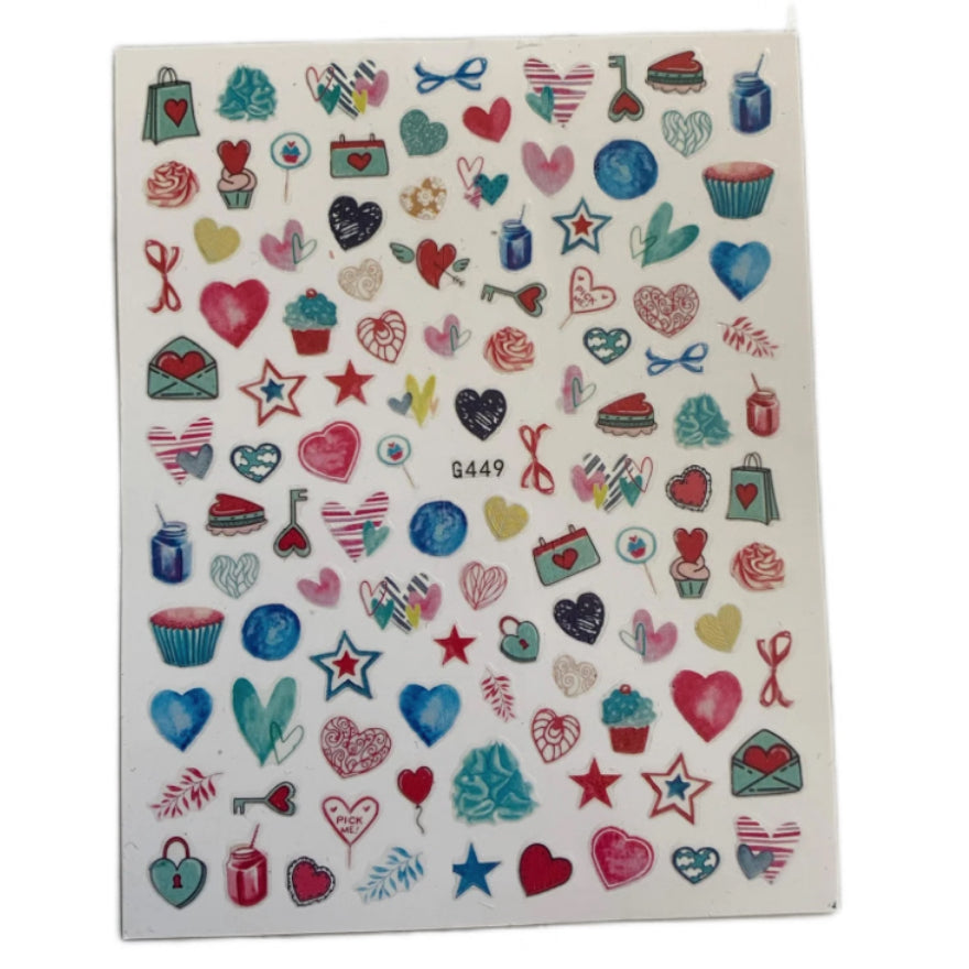 Pop Finger 3D Design Nail Stickers WG449 – Corazones, Dulces, Regalos y Diseños Románticos