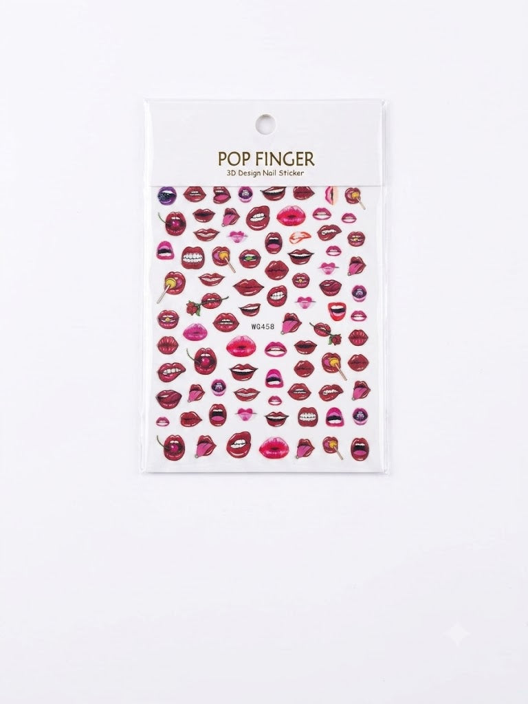 Pop Finger 3D Design Nail Stickers WG458 – Labios, Dulces y Diseños Pop Art