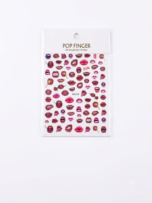 Pop Finger 3D Design Nail Stickers WG458 – Labios, Dulces y Diseños Pop Art