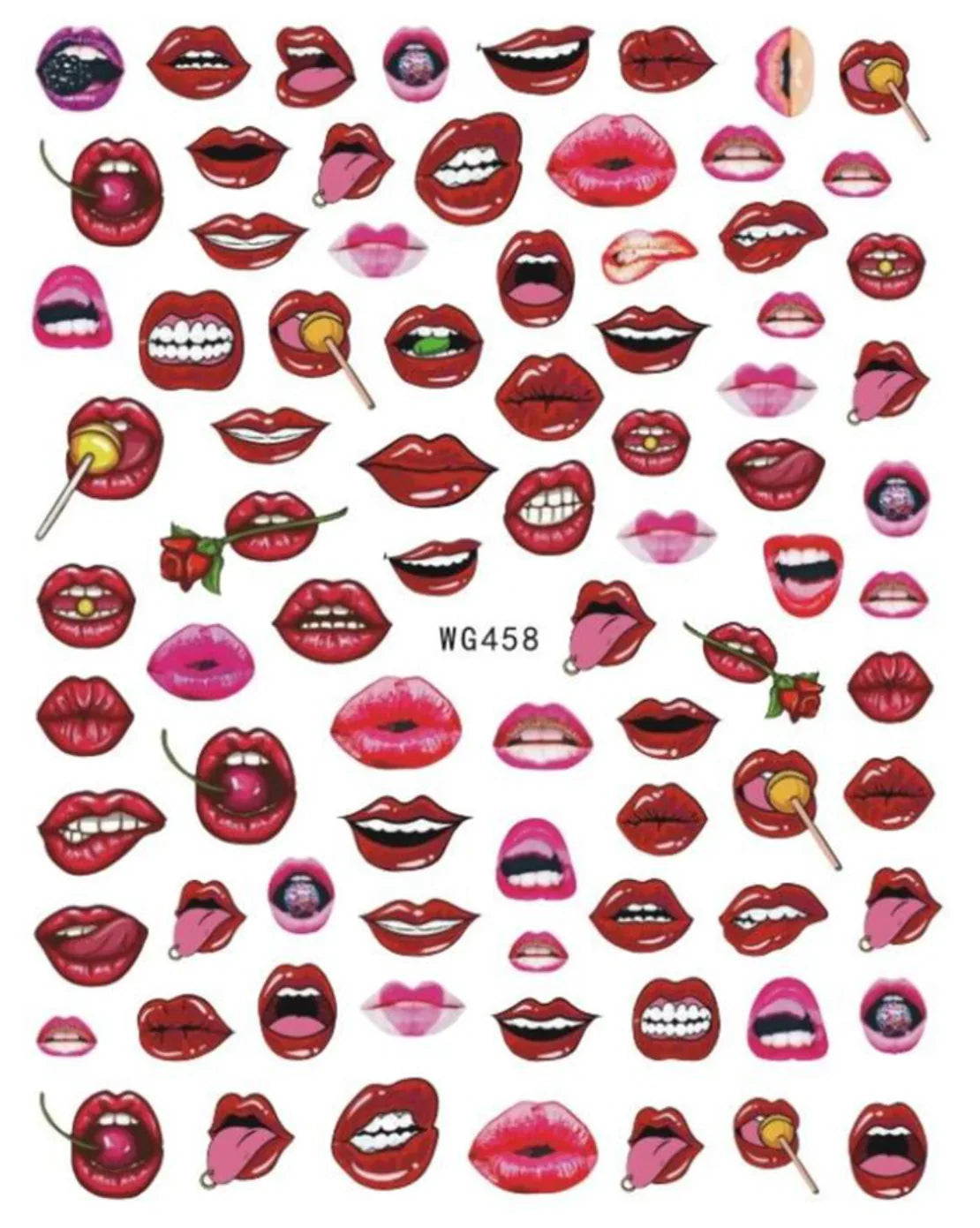 Pop Finger 3D Design Nail Stickers WG458 – Labios, Dulces y Diseños Pop Art