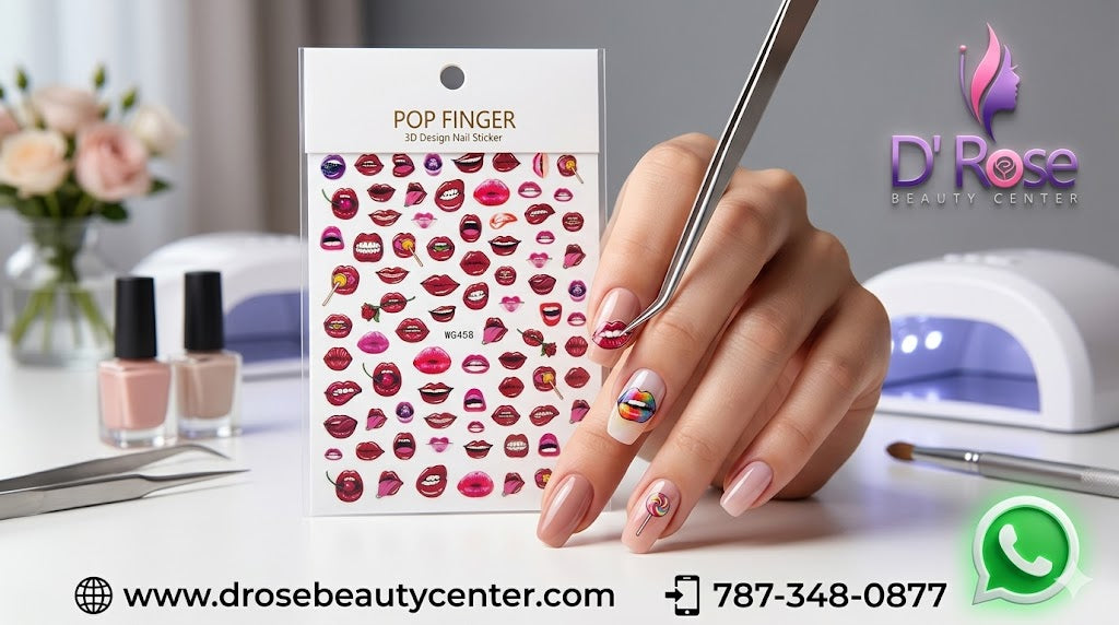 Pop Finger 3D Design Nail Stickers WG458 – Labios, Dulces y Diseños Pop Art