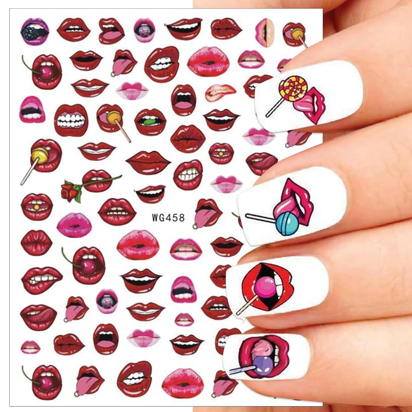 Pop Finger 3D Design Nail Stickers WG458 – Labios, Dulces y Diseños Pop Art