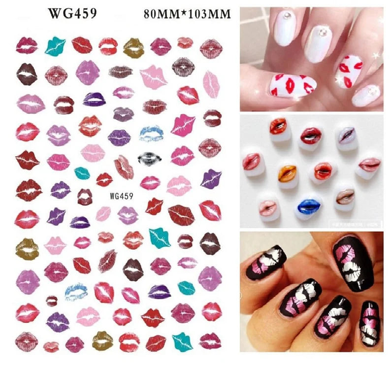 Pop Finger 3D Design Nail Stickers WG459 – Labios Multicolores