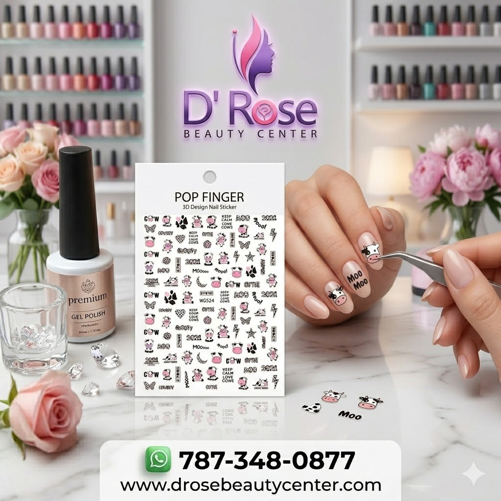 Pop Finger 3D Design Nail Stickers WG524 – Vaquitas, Manchas Animal Print y Frases