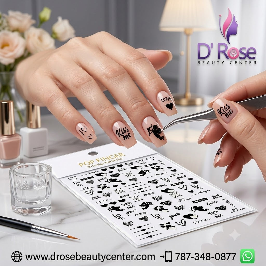 Pop Finger 3D Design Nail Stickers WG833 – Corazones, Cupidos y Frases de Amor