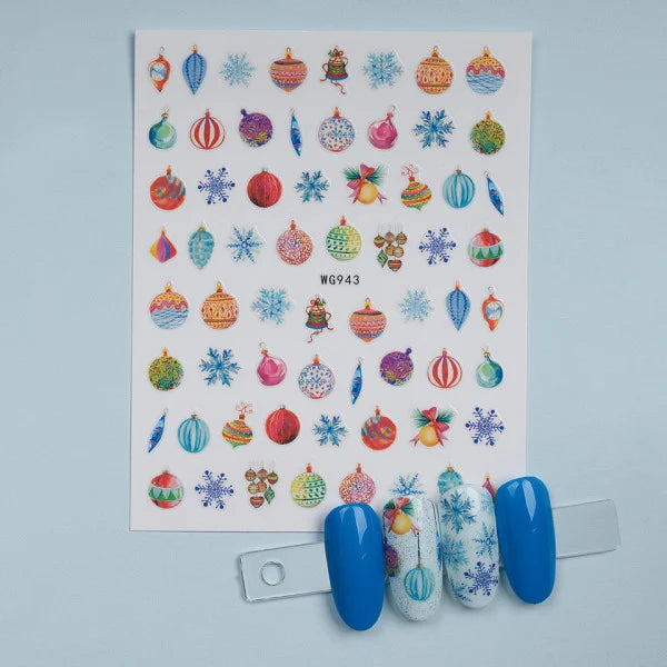 Pop Finger 3D Nail Stickers WG943 – Esferas, Copos y Adornos Navideños