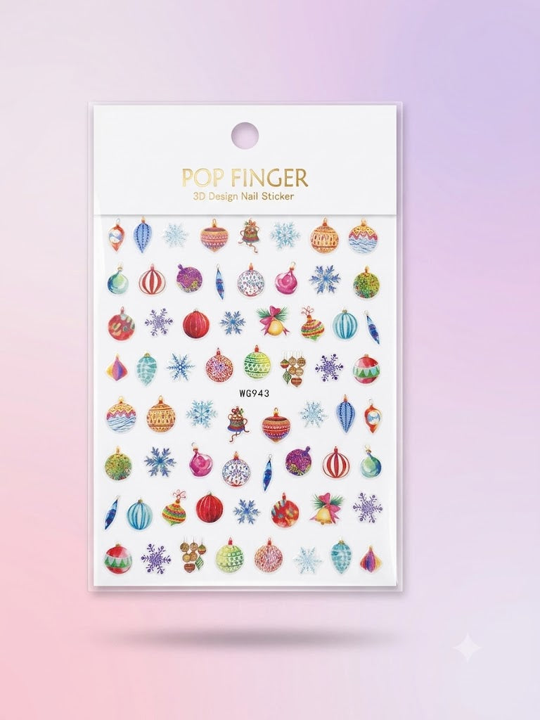Pop Finger 3D Nail Stickers WG943 – Esferas, Copos y Adornos Navideños