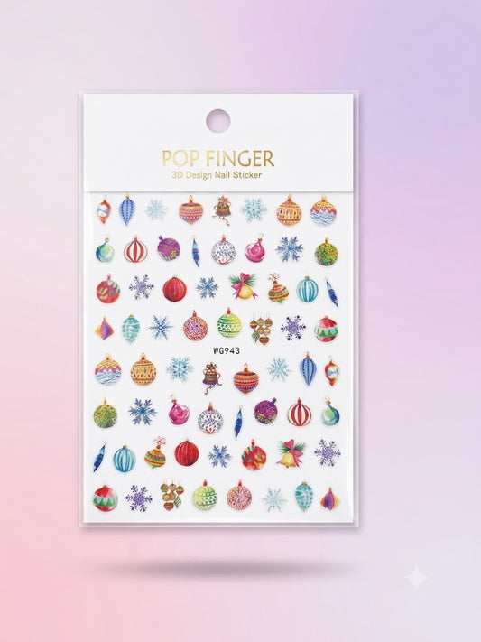Pop Finger 3D Nail Stickers WG943 – Esferas, Copos y Adornos Navideños