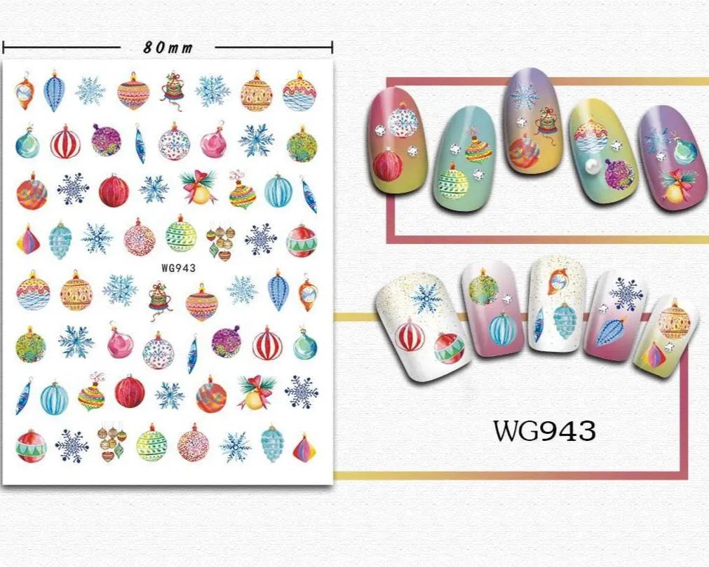 Pop Finger 3D Nail Stickers WG943 – Esferas, Copos y Adornos Navideños