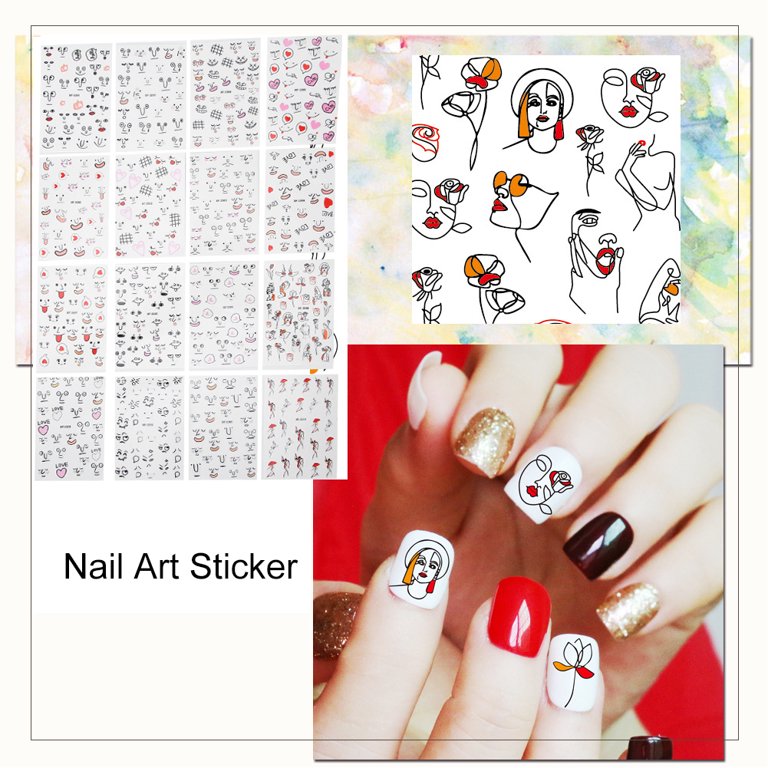 Flower Nail Stickers XF-3268 – Rostros, Siluetas y Arte Lineal para Uñas