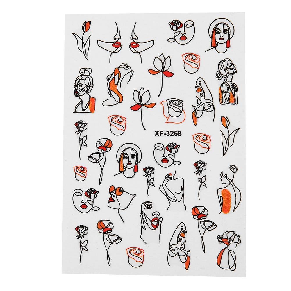 Flower Nail Stickers XF-3268 – Rostros, Siluetas y Arte Lineal para Uñas