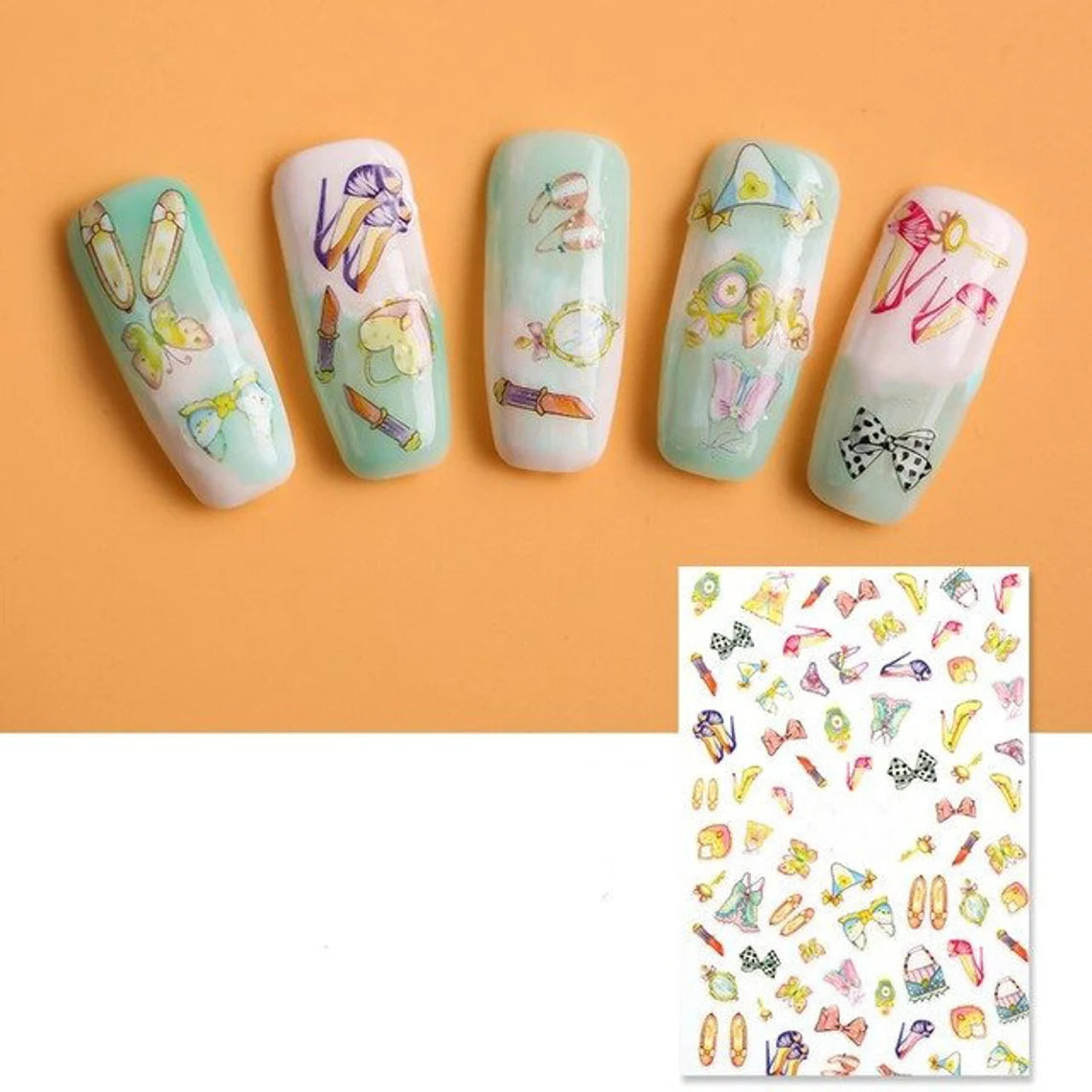 Flower Nail Stickers XF3031 – Zapatos, Lazos y Accesorios Fashion para Uñas