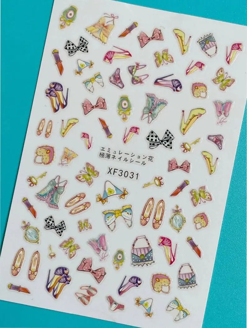 Flower Nail Stickers XF3031 – Zapatos, Lazos y Accesorios Fashion para Uñas