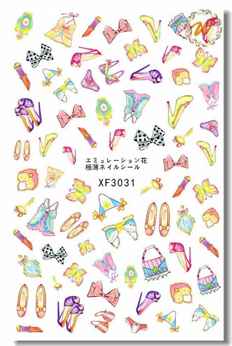 Flower Nail Stickers XF3031 – Zapatos, Lazos y Accesorios Fashion para Uñas