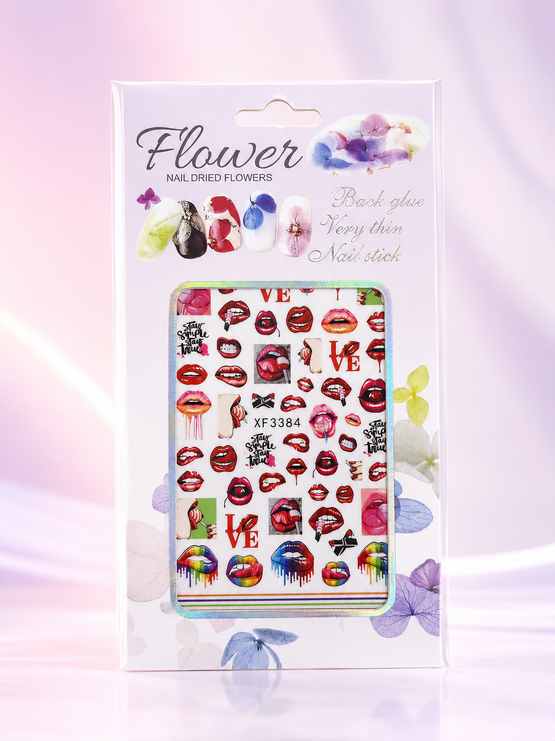 Flower Nail Stickers XF3384 – Labios, Paletas y Diseños Pop Multicolor para Uñas