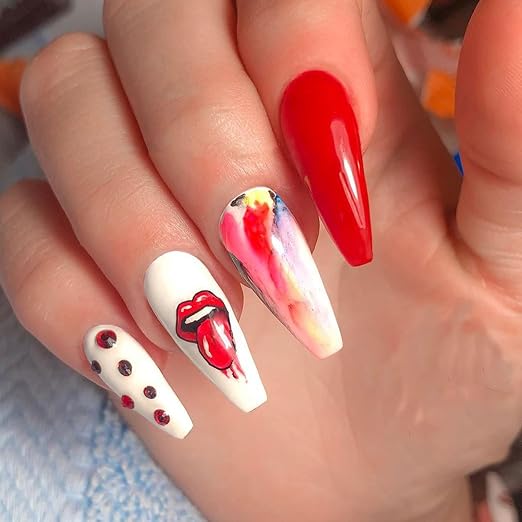Flower Nail Stickers XF3384 – Labios, Paletas y Diseños Pop Multicolor para Uñas