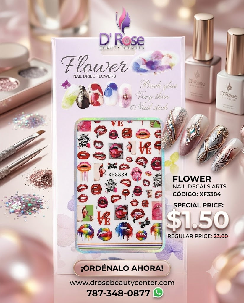 Flower Nail Stickers XF3384 – Labios, Paletas y Diseños Pop Multicolor para Uñas