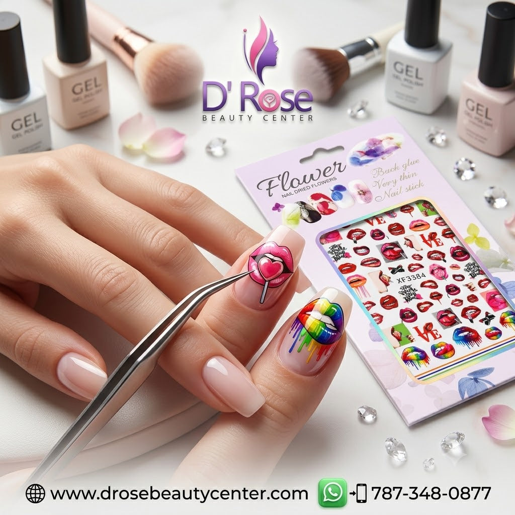 Flower Nail Stickers XF3384 – Labios, Paletas y Diseños Pop Multicolor para Uñas