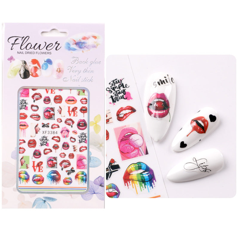 Flower Nail Stickers XF3384 – Labios, Paletas y Diseños Pop Multicolor para Uñas