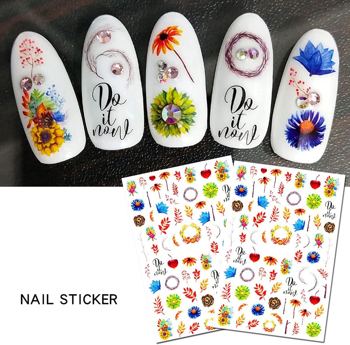 Flower Nail Stickers XF3405 – Flores, Hojas y Diseños de Otoño para Uñas