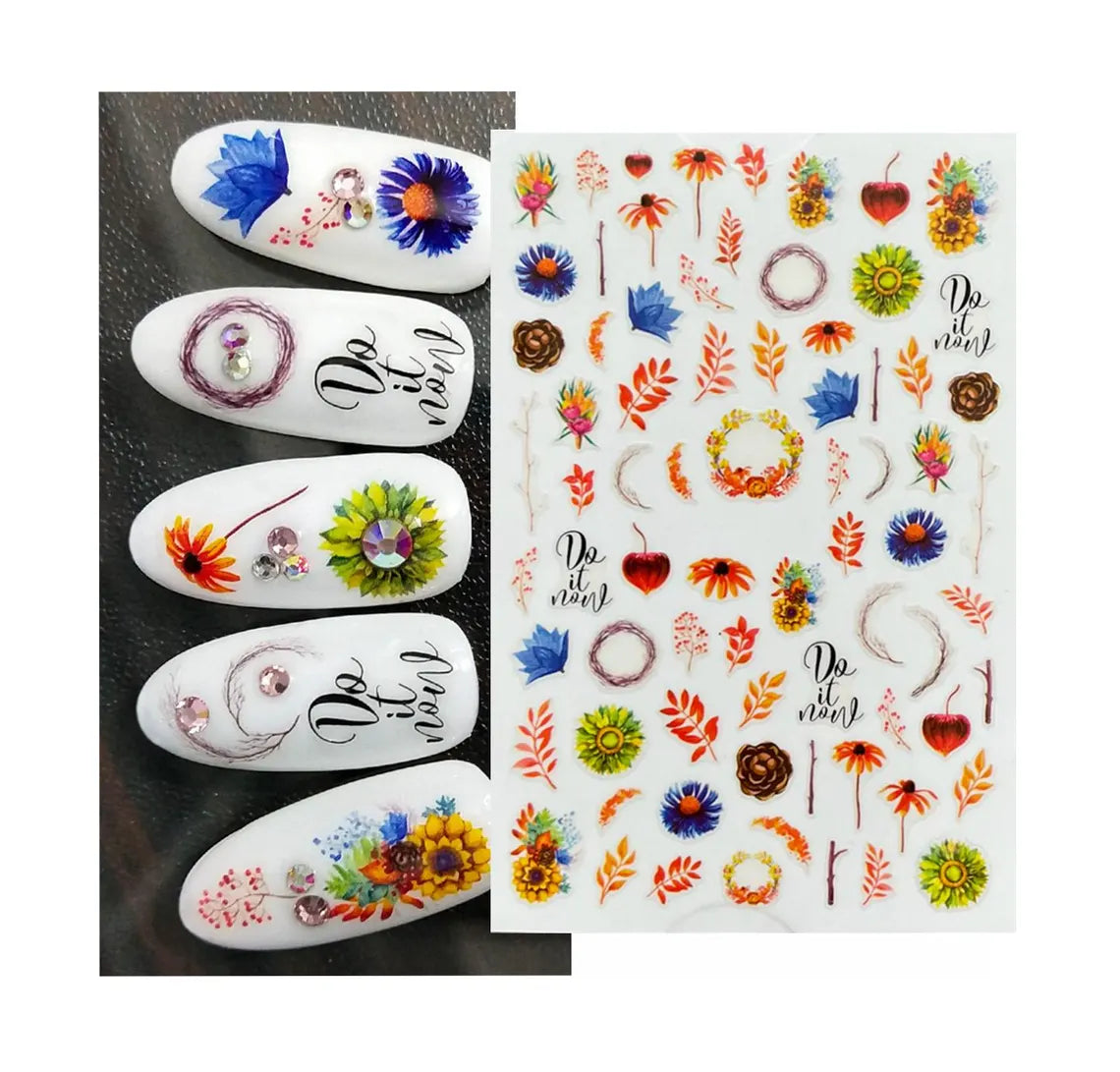 Flower Nail Stickers XF3405 – Flores, Hojas y Diseños de Otoño para Uñas