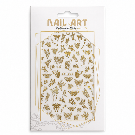 Nail Art Professional Stickers ZY-038 – Mariposas Doradas para Uñas