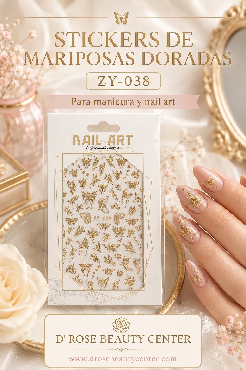 Nail Art Professional Stickers ZY-038 – Mariposas Doradas para Uñas