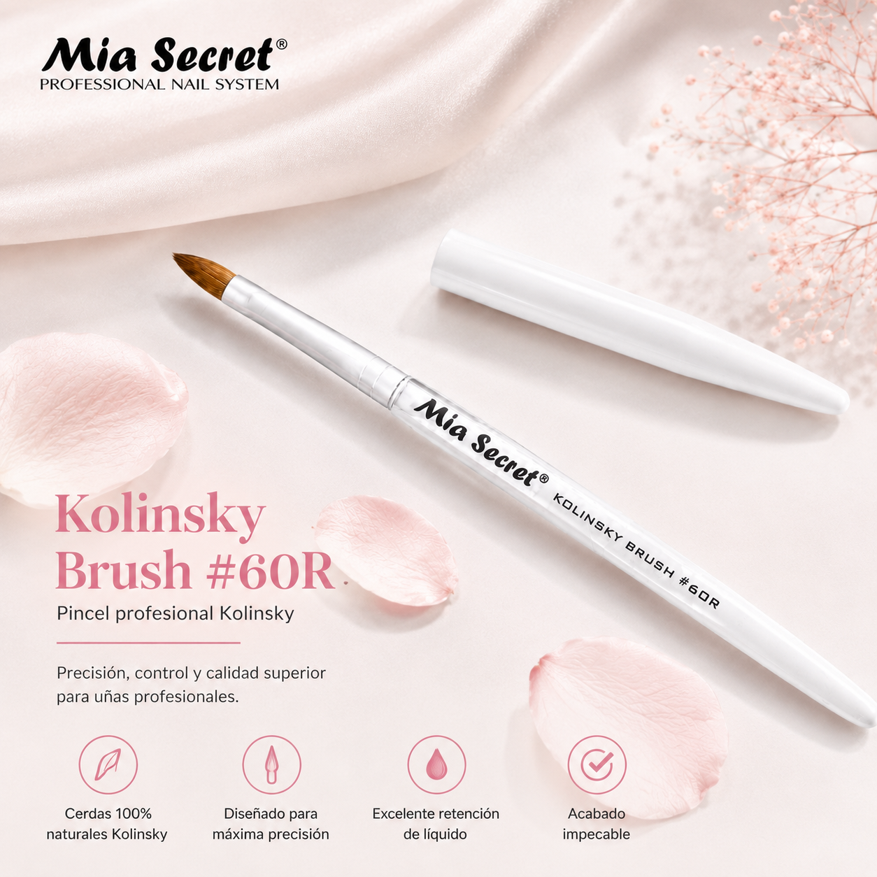Mia Secret Kolinsky Brush #6 KNB-60R – Pincel Oval Profesional para Acrílico