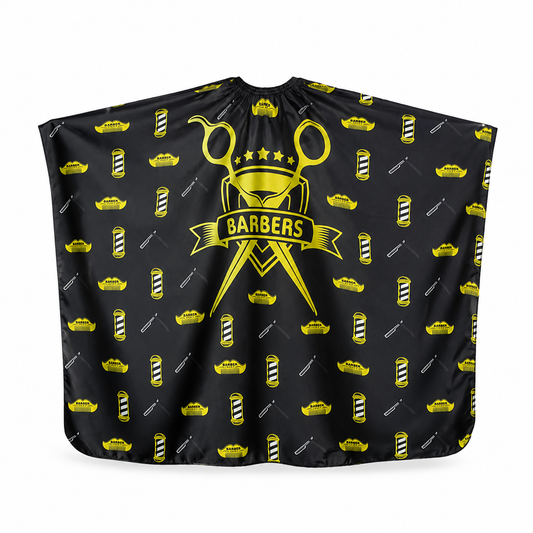 Beauty Style Capa de Corte para Barbería 0717165 | Negra con Diseño Amarillo
