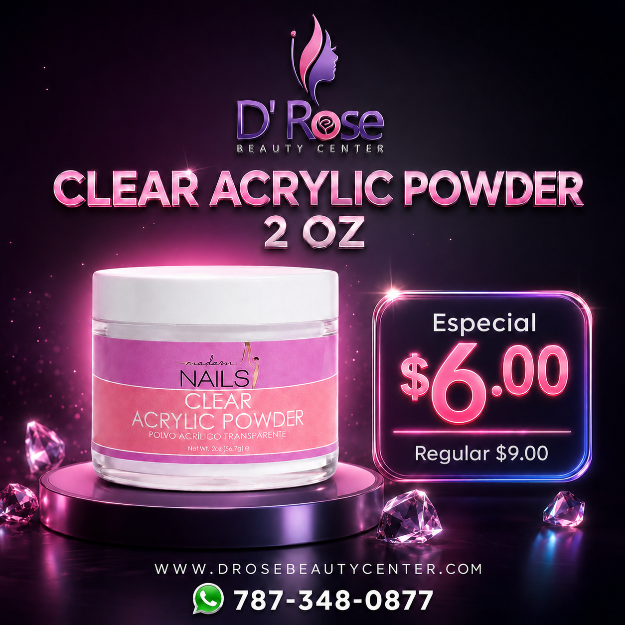 New Adara Nails Clear Acrylic Powder 2 oz – Polvo Acrílico Transparente Profesional para Encapsulados y Estructuras de Uñas