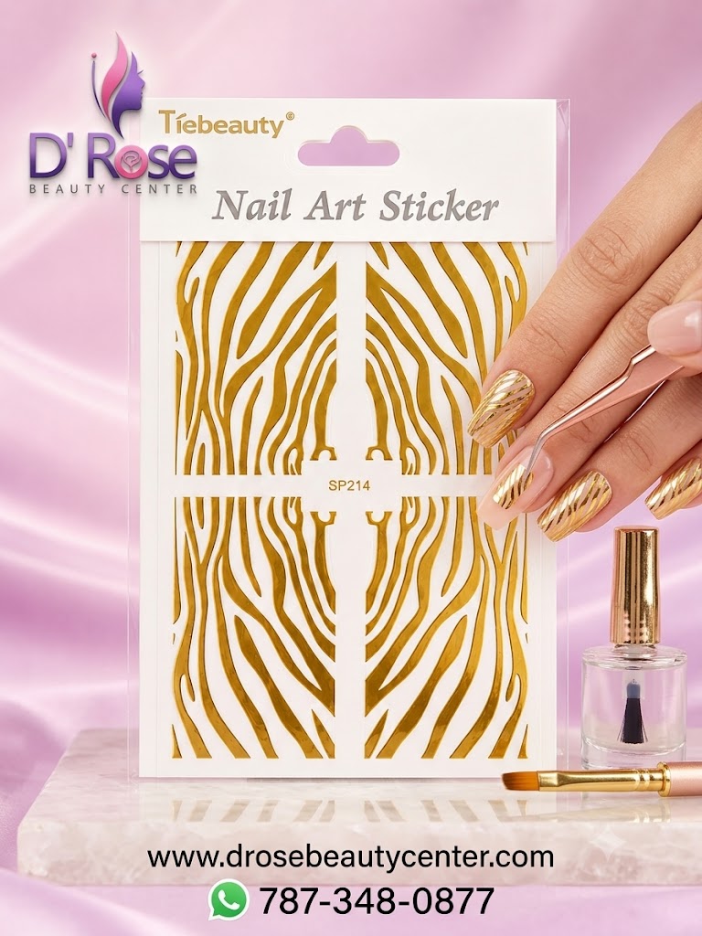 Tiebeauty Nail Art Stickers Dorados Efecto Cebra para Uñas SP214