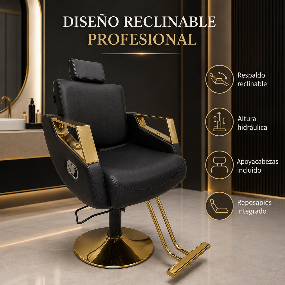 Silla Astrid Beauty Style 2539281 Reclinable Negra y Dorada
