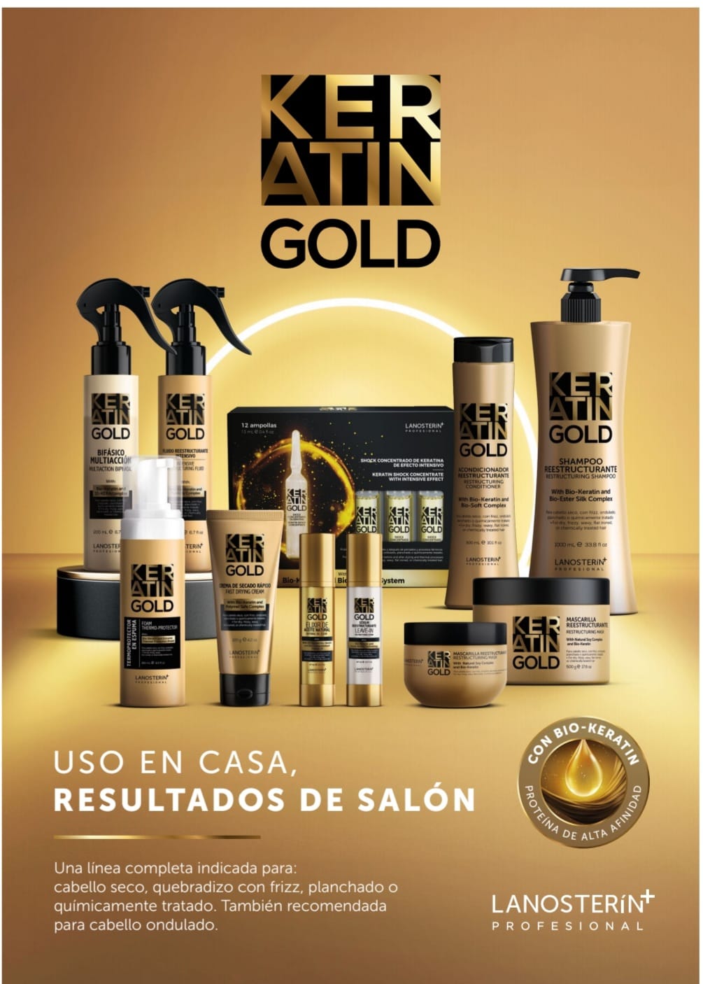 LANOSTERIN PROFESIONAL KERATIN GOLD FLUIDO REESTRUCTURANTE INTENSIVO 6.7OZ 23040200