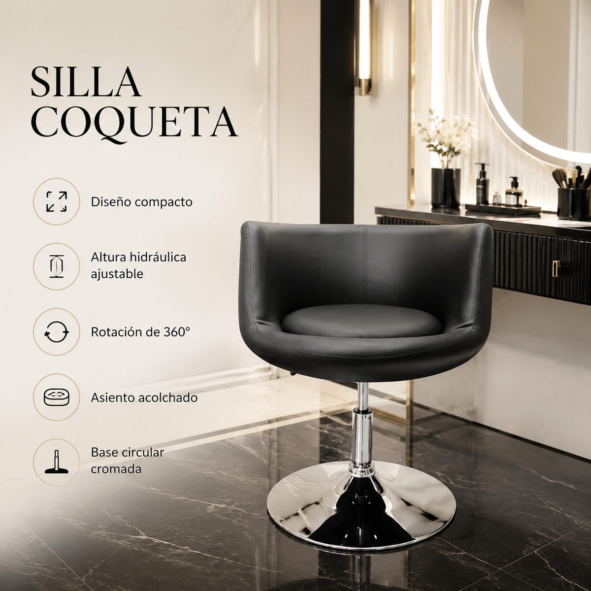 Silla Coqueta Beauty Style 2592001 Hidráulica Negra