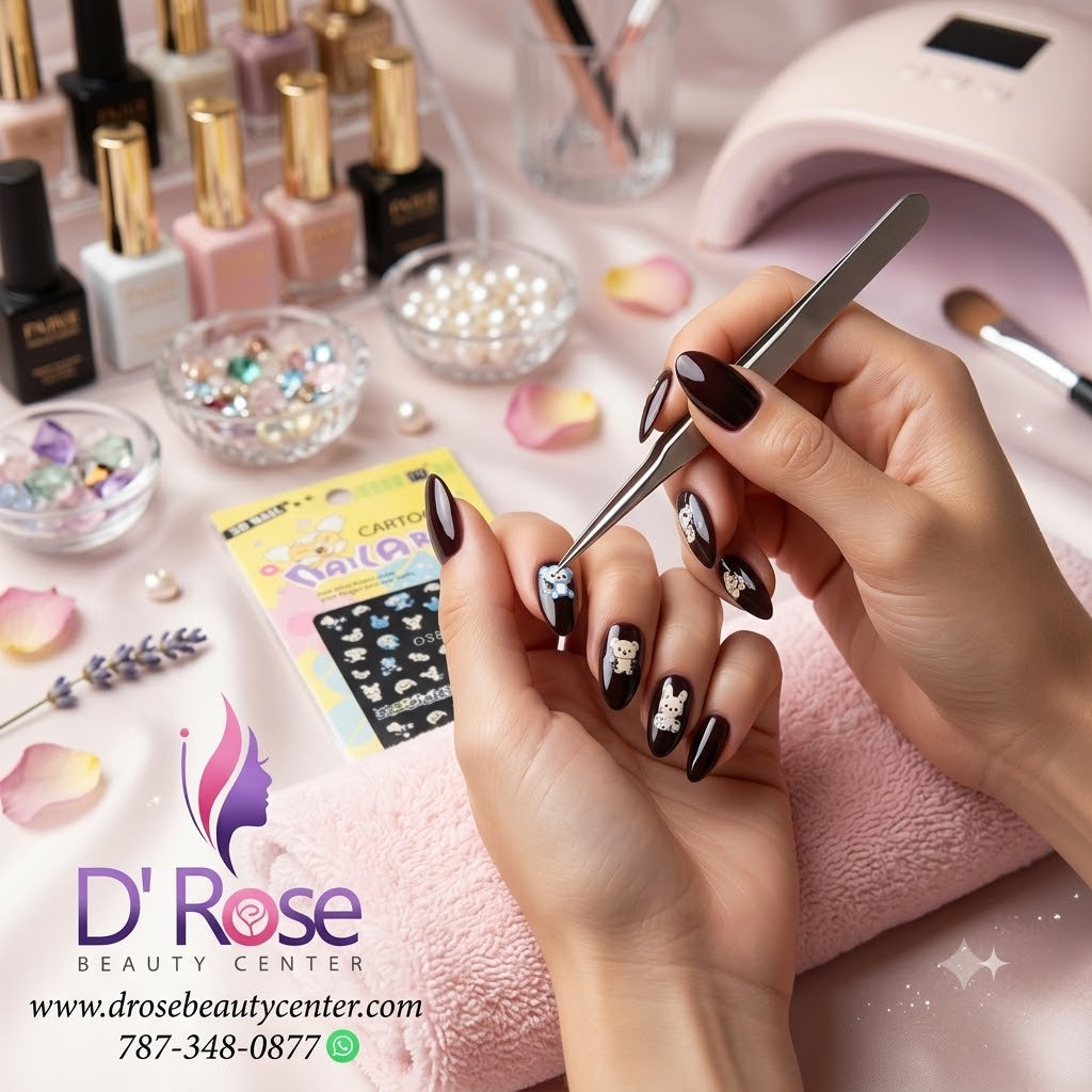 Cartoon Nail Arts 3D Nail Stickers 038 – Animalitos Azules, Crema y Bordes Decorativos